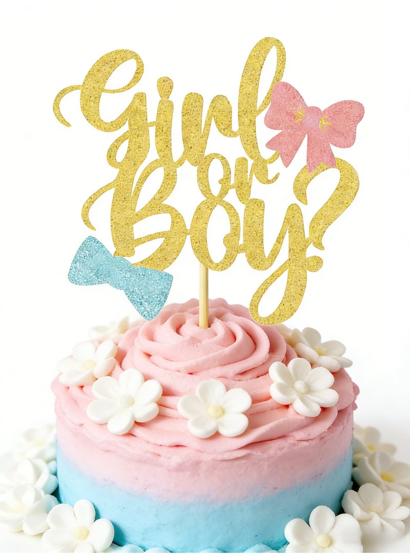 Sparkling Baby Gender Reveal Cake Toppers Boy or Girl Glitter Cake Decorations, Perfect for Baby Shower Party Home/Outdoor Events Party Supplies Baby Party Favors - Image 1