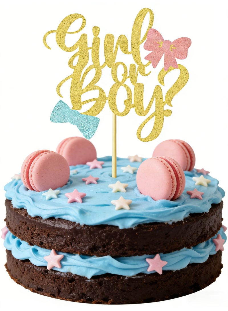 Sparkling Baby Gender Reveal Cake Toppers Boy or Girl Glitter Cake Decorations, Perfect for Baby Shower Party Home/Outdoor Events Party Supplies Baby Party Favors - Image 2