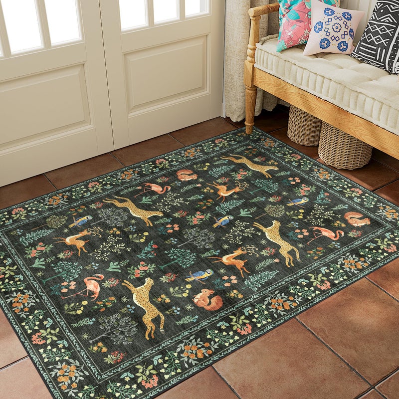 DUKINO 2x3 Rug, Washable Animal Rugs for Entryway, Non Slip Indoor Door Mat, Soft Low Pile Small Area Carpet for Entrance, Bedroom, Kitchen, Laundry, Bathroom, Black - Image 4