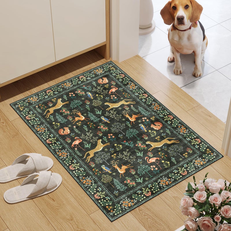 DUKINO 2x3 Rug, Washable Animal Rugs for Entryway, Non Slip Indoor Door Mat, Soft Low Pile Small Area Carpet for Entrance, Bedroom, Kitchen, Laundry, Bathroom, Black - Image 2