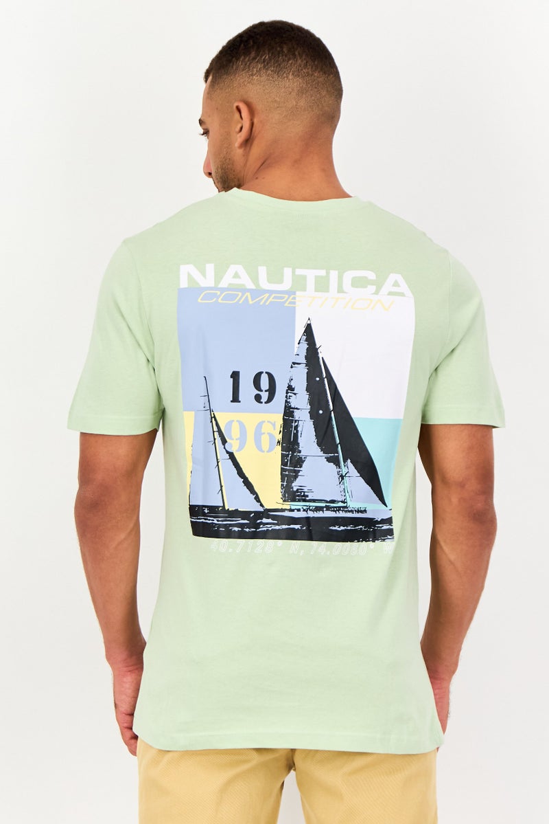 NAUTICA تي شيرت رجالي بأكمام قصيرة وياقة دائرية، طباعة جرافيك، أخضر نعناعي - Image 3