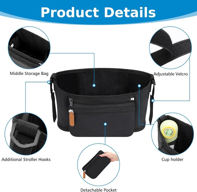 Accmor Universal Stroller Organizer with Detachable Phone Bag Stroller Bag Caddy Organizer Stroller Accessories for Uppababy Baby Jogger Nuna Doona Britax Strollers - Image 4