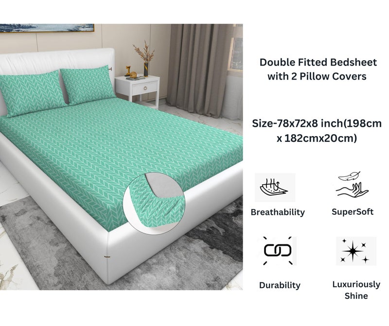 RD TREND Presents Luxurious Glace Cotton Super Soft 210 TC 360° Elastic Fitted Bedsheet King Size (78X72X8 Inch) with 2 Pillow Covers, Color-Green,Pattern-Solid - Image 2