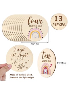 Gonice 13 Pieces Wooden Baby Milestone Cards Boho Rainbow Double Sided Printed Milestone Discs Wood Gift Photo Prop Discs Sets Birth Announcement Sign for Baby Shower and Newborn Photo Props  - Image 2