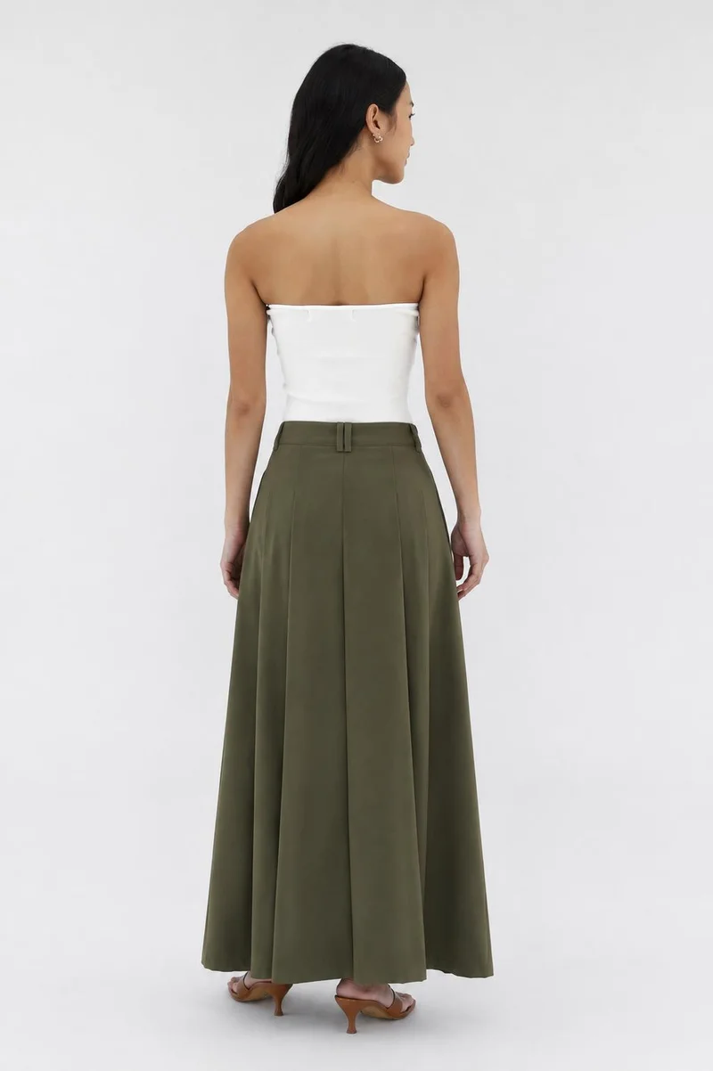 ذا اديتورز ماركت Juna Mid-Rise A-Line Skirt - Olive