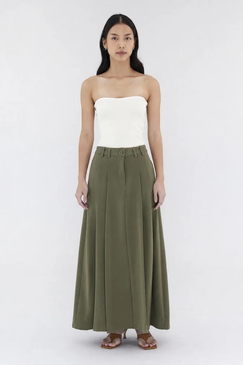 ذا اديتورز ماركت Juna Mid-Rise A-Line Skirt - Olive