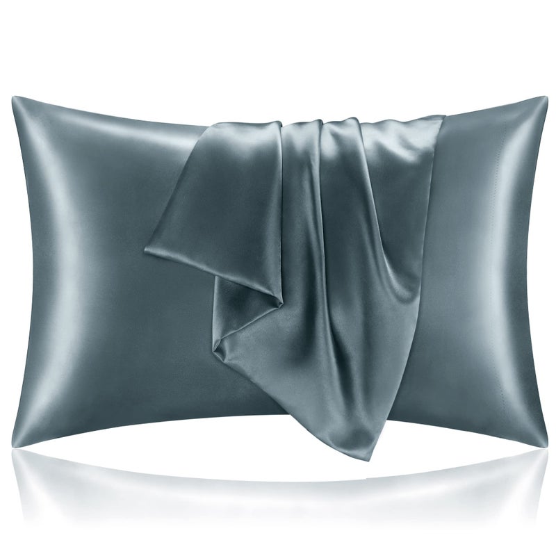 BEDELITE Satin Pillowcase for Hair and Skin Super Soft and Cooling Similar to Silk Pillow Cases 2 Pack with Envelope Closure Gift for Women Men20x26 Standard Size Space Grey