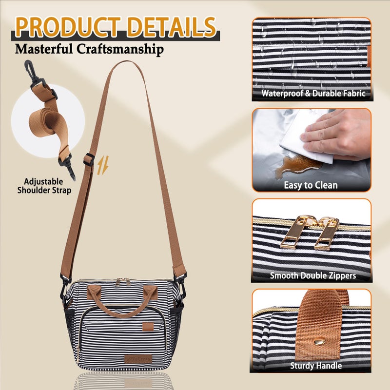 TuErCao Small Lunch Bag Lightweight Insulated Lunch Box for Women Work Portable Soft Cooler for Picnic Travel Road Trips, Loncheras para Mujer, Stripes - Image 3
