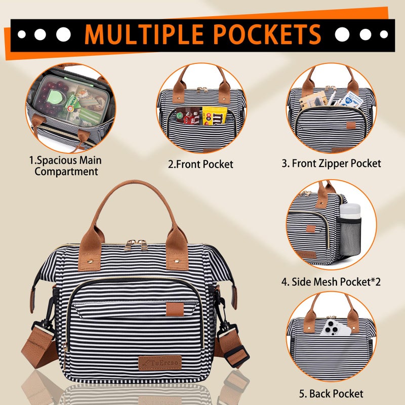 TuErCao Small Lunch Bag Lightweight Insulated Lunch Box for Women Work Portable Soft Cooler for Picnic Travel Road Trips, Loncheras para Mujer, Stripes - Image 2