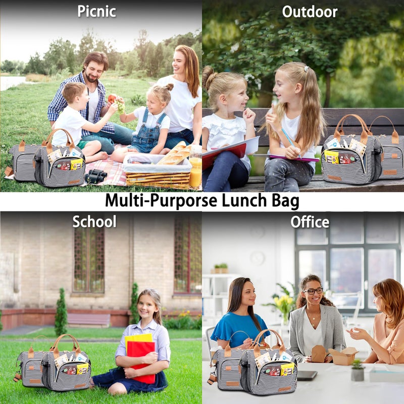 TuErCao Small Lunch Bag Lightweight Insulated Lunch Box for Women Work Portable Soft Cooler for Picnic Travel Road Trips, Loncheras para Mujer, Stripes - Image 5