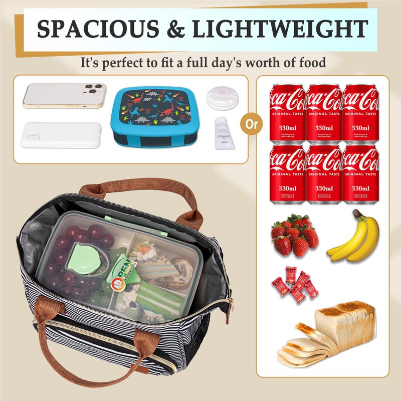 TuErCao Small Lunch Bag Lightweight Insulated Lunch Box for Women Work Portable Soft Cooler for Picnic Travel Road Trips, Loncheras para Mujer, Stripes - Image 4