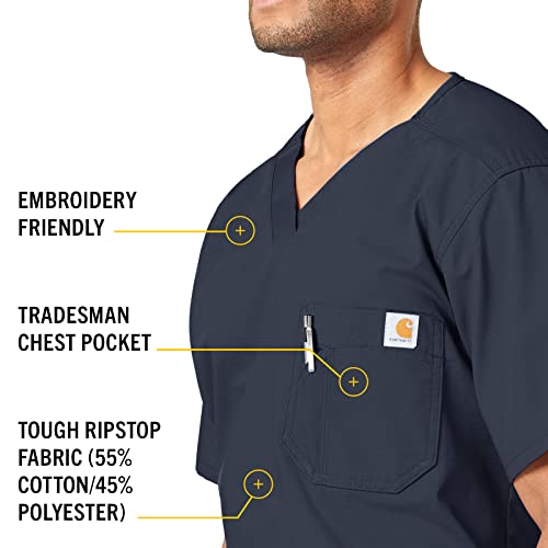 Carhartt Scrubs C15108 Men's Classic Fit Ripstop Bi-Swing Chest Pocket V-Neck Top X-Large Navy - Image 3