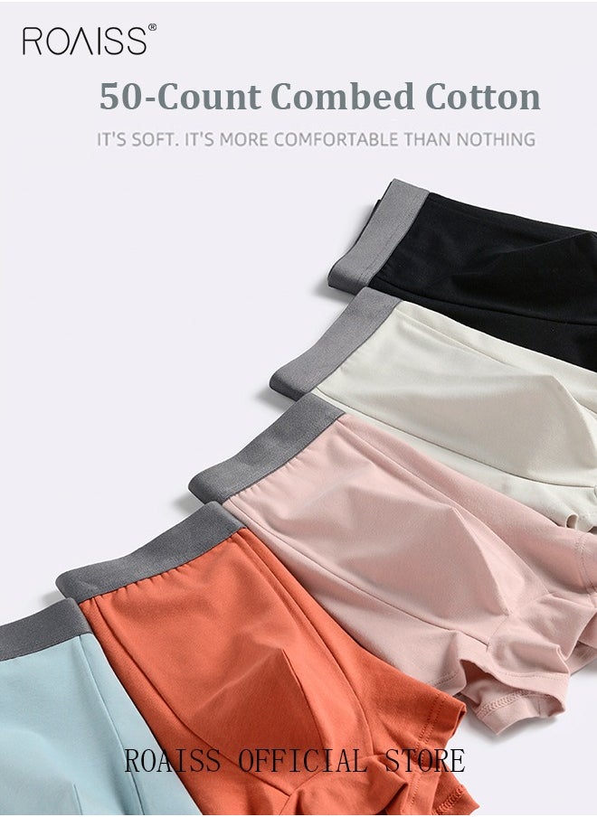 roaiss - Set of 3 Men's Boys Cotton Boxer Briefs Breathable Soft Underwear Summer Stretch Large Size Plus Fat Men's Boxer Briefs - Image 1