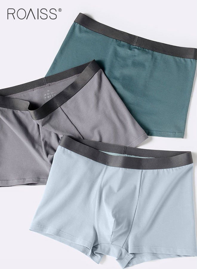 roaiss Set of 3 Men's Boys Cotton Boxer Briefs Breathable Soft Underwear Summer Stretch Large Size Plus Fat Men's Boxer Briefs  - Image 1
