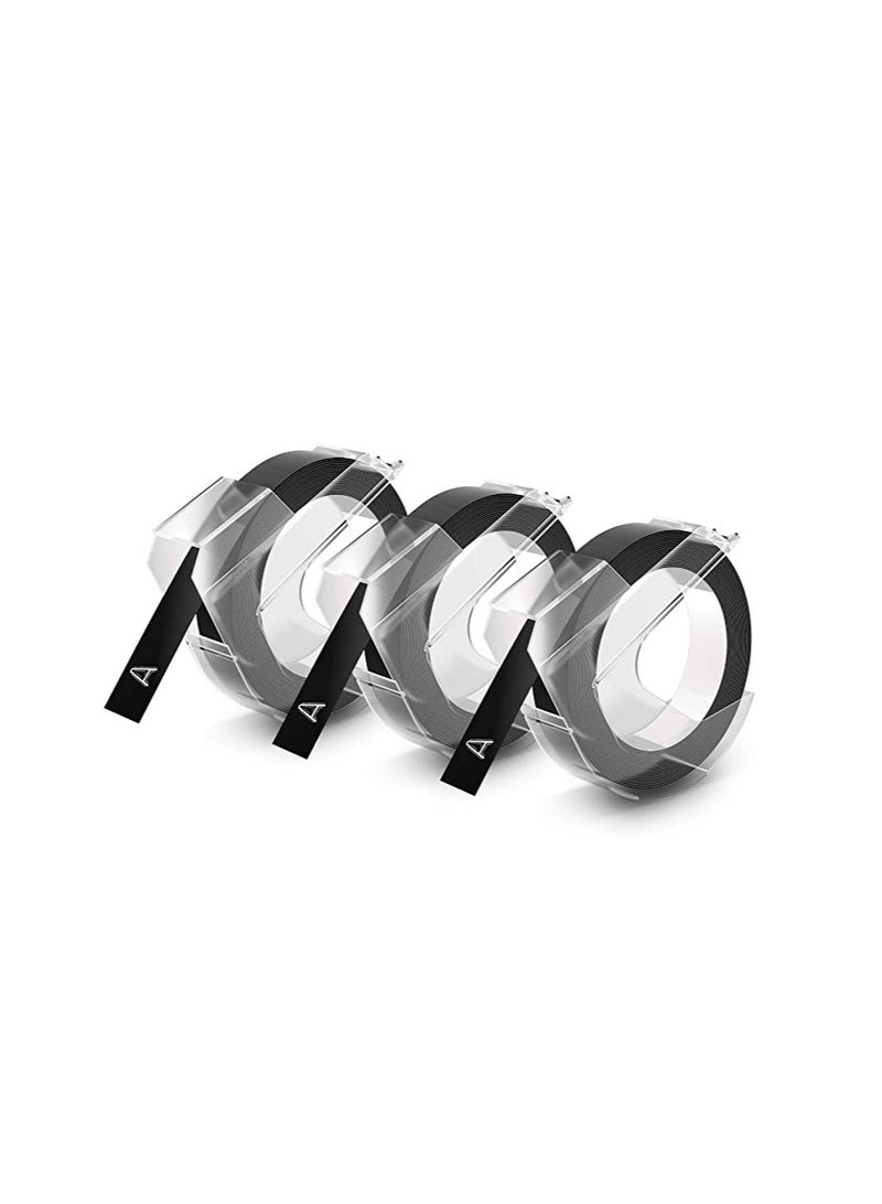 Dymo DYMO Embossing Tape 9mm x 3m – White Text on Black, Pack of 3 (S0847730)  - Image 2