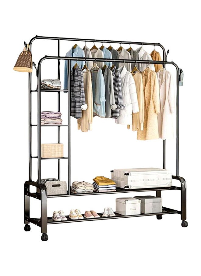 Double Rod Clothing Rack with Wheels and Double layer Storage Shelves - Rolling Garment Rack for Hanging Clothes with 4 Hooks, Multi-functional and Heavy Duty Clothes Rack for Bedroom, Black - pzsku/ZABEF770EA19C9D4E7CE4Z/45/1741321347/11e69189-218c-480d-bf0e-5a0e9c3169e0