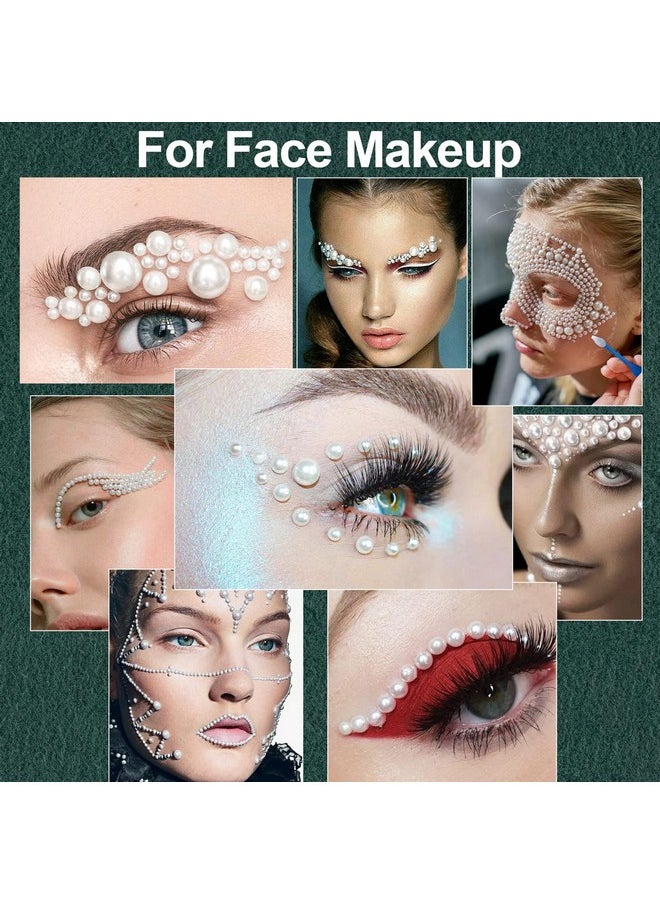 BELLEBOOST 2700 Pcs Of 2 Boxes Flat Back Pearls Kits Half Round White+Beige Pearls With Quick Dry Makeup Glue+Picker Pencil+Tweezer For Nail Art And Face Eye Body Makeup  - Image 5
