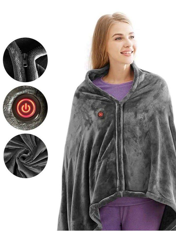 Generic USB Electric Flannel Heated Blanket with Zipper, 3 Levels Adjustable Temperature, Portable Heated Shawl Warm Blanket, Machine Washable  - Image 1