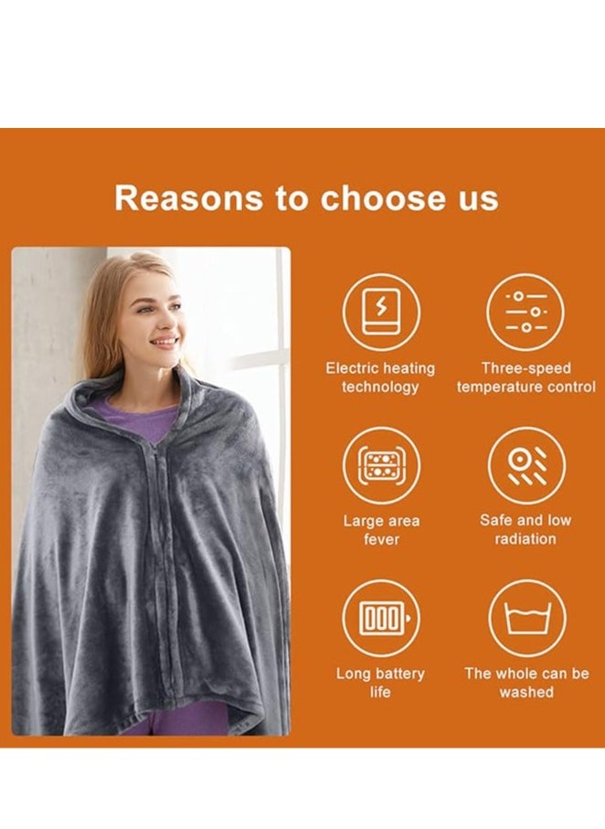Generic USB Electric Flannel Heated Blanket with Zipper, 3 Levels Adjustable Temperature, Portable Heated Shawl Warm Blanket, Machine Washable  - Image 2
