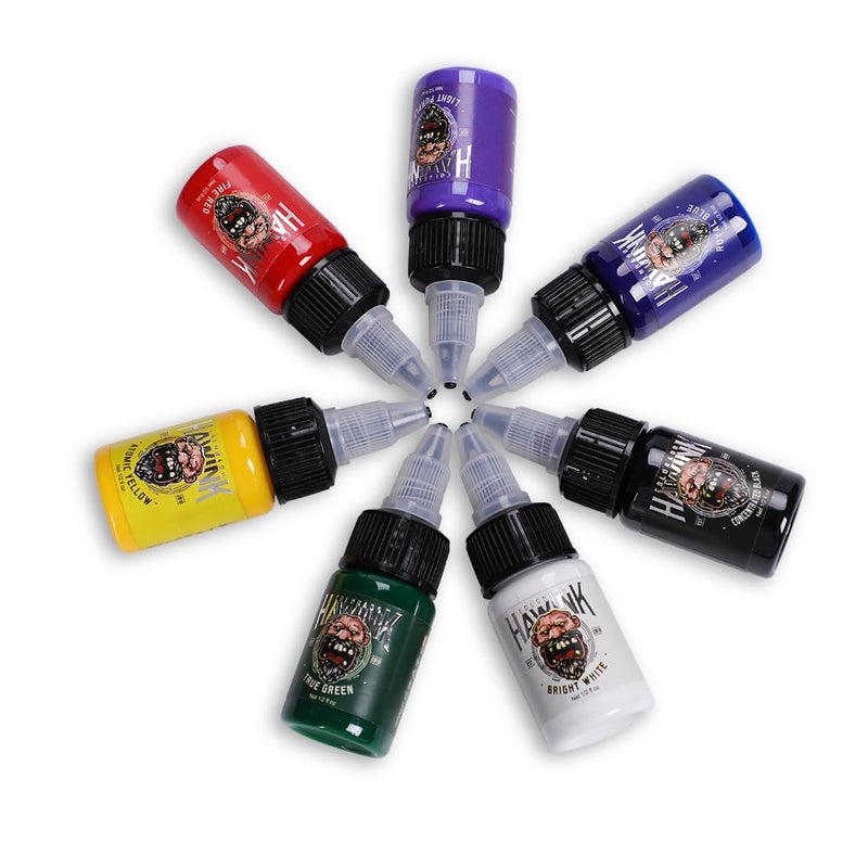 HAWINK Tattoo Ink Set 1/2oz (15ml) Tattoo Supply Ink USA 7 Colors Pigment Kit TI203-15-7 - Image 2