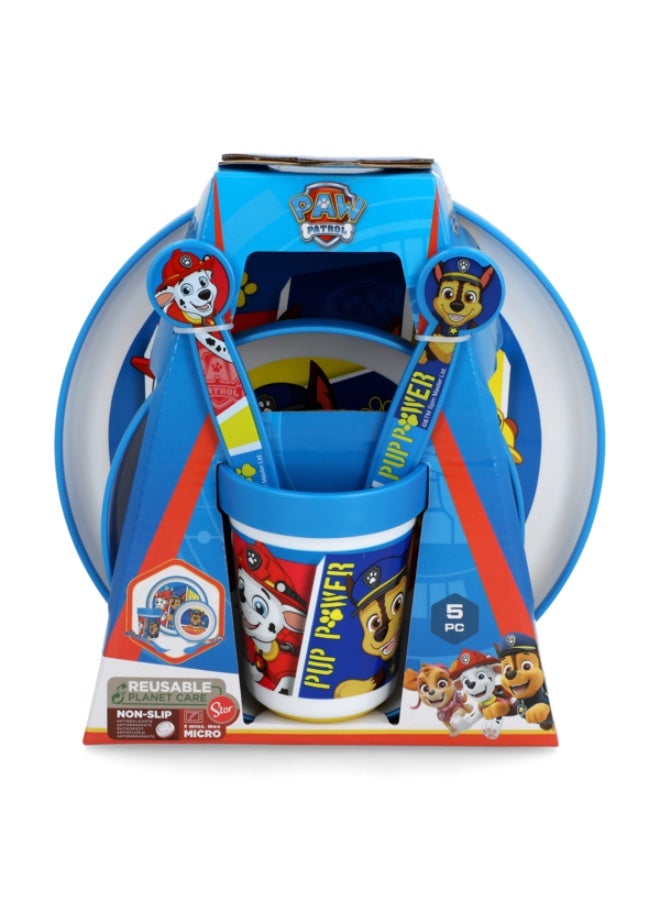 ستور طقم أدوات مائدة باو باترول، 5 قطع، بلاستيك فاخر آمن للاستخدام في الميكروويف، متعدد الألوان - Image 1