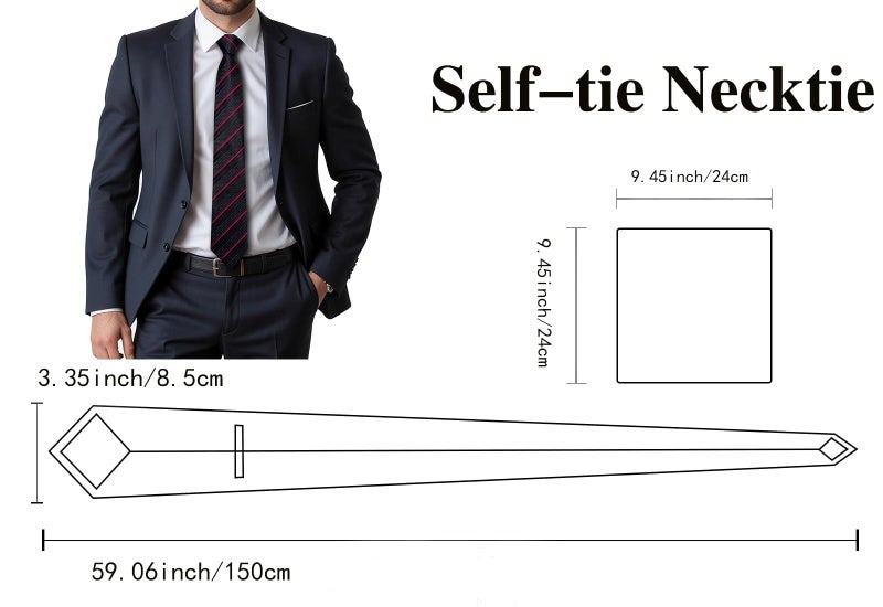 Dubulle Mens Paisley Striped Tie and Handkerchief Cufflinks Tie Set for Men Wedding Business Formal,Black Red - Image 4