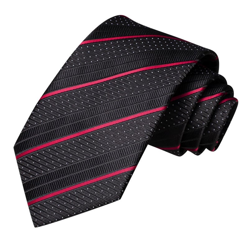 Dubulle Mens Paisley Striped Tie and Handkerchief Cufflinks Tie Set for Men Wedding Business Formal,Black Red - Image 5