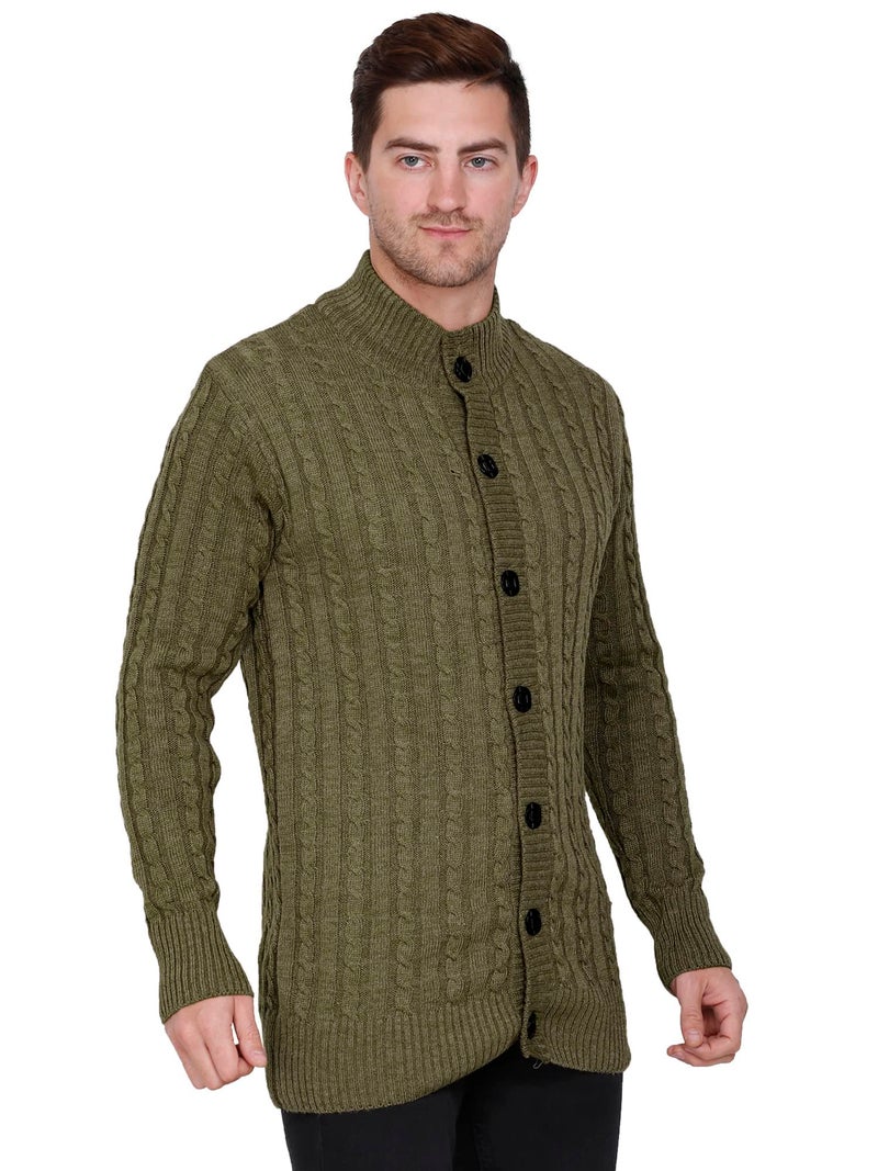 Matelco Mens Woollen Buttoned Sweater Full Sleeves for Winters (2XL, OliveGreen) - Image 3