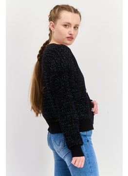 Black Tape Women V Neck Long Sleeve Textured Cardigan, Black  - Image 2