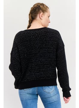 Black Tape Women V Neck Long Sleeve Textured Cardigan, Black  - Image 3