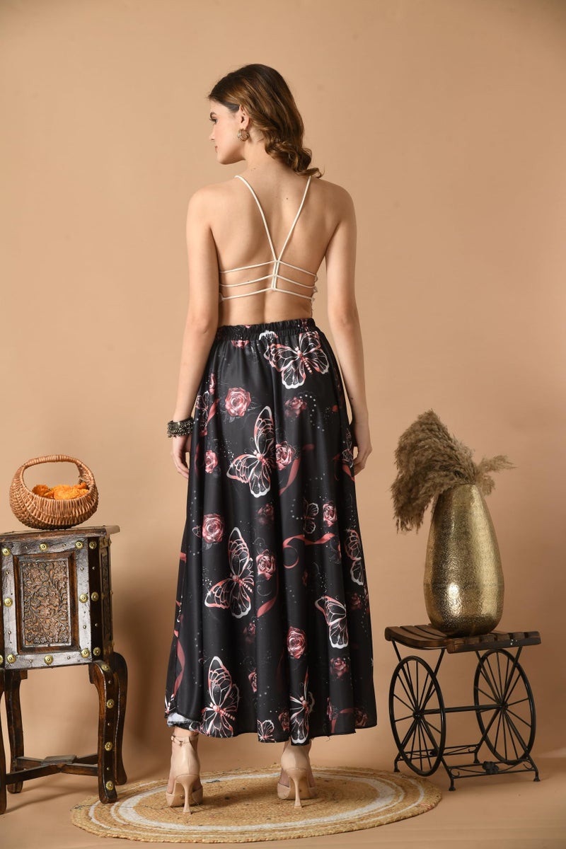 VAGISHA Designer Lehanga Style Full Flared Printed Floor Length Skirts For Women's/Girls/Ladies (X Large, Morpho Print), Black - Image 4