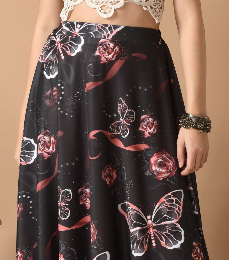 VAGISHA Designer Lehanga Style Full Flared Printed Floor Length Skirts For Women's/Girls/Ladies (X Large, Morpho Print), Black - Image 5