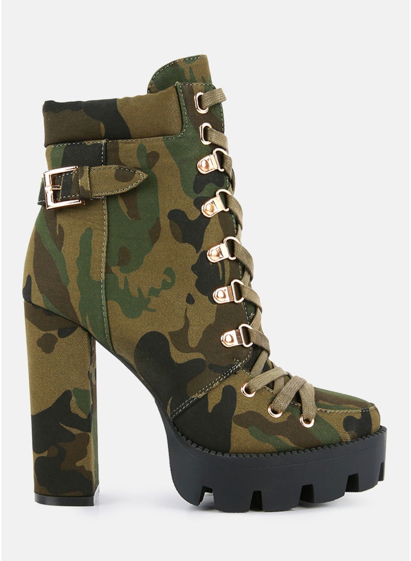London Rag Camouflage Ankle Boots in Khaki - Image 1