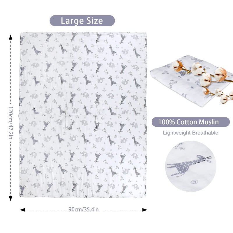 Metplus أغطية مقاعد سيارات للأطفال للأولاد والبنات، غطاء مقعد السيارة للأطفال من متبلس موسلين، أغطية حاملة خفيفة الوزن وقابلة للتنفس للمواليد، غطاء عربة أطفال بحجم كبير يناسب جميع المقاسات 47.2 × 35.4 بوصة، فيل وزرافة - Image 2