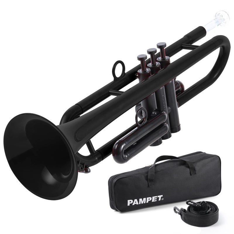 PAMPET Professional Plastic Bb Trumpet Standard Trumpet Set for Student Beginner With 7C Mouthpiece and 3C Mouthpiece Bb Trumpet Instrument Black