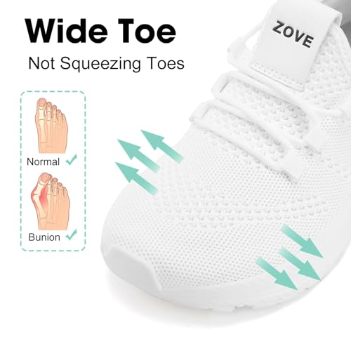 ZOVE Wide Toe Box Shoes Women Extra Wide Width Sneakers Ultra Light Road Running Shoes Non-Slip Tennis Sneakers Breathable Walking Athletic 8803 White 36 Medium - Image 3