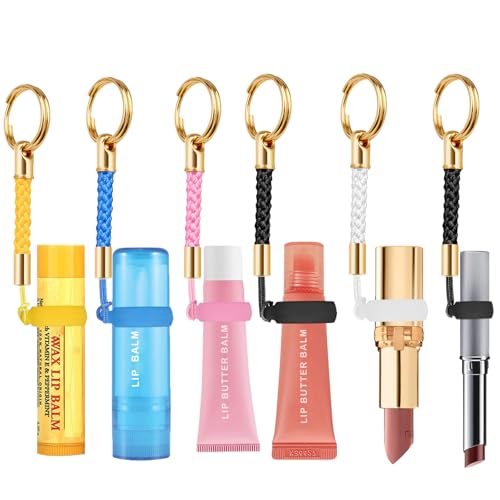 LUCKINEE 6PCS Lip Balm Holder Key Chain Silicone Lip Gloss Holder Keychain Cap for Summer Fridays, Keychain Lipstick Holder Compatible with ChapStick,Nivela and More - Image 1
