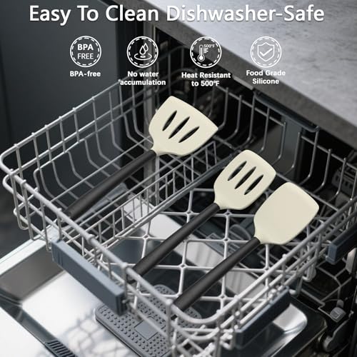 Coukre Silicone Kitchen Cooking Utensils Set with Holder – Heat-Resistant, Food-Grade Kitchen Tools, Spatula, Spoon & Gadgets for Non-Stick Pans, Dishwasher Safe (14, Beige) - Image 5
