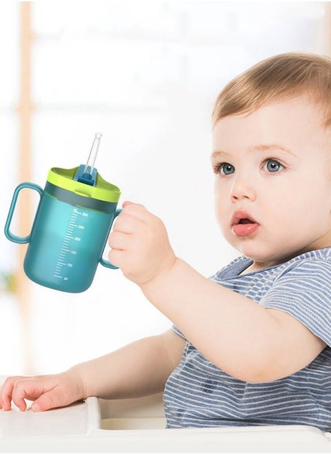 Toddler Sippy Cups, Toddler Drinks Water Bottles Trainer Cup with Handles, 300ML Spill-Proof Sippy Cups for Toddlers 6 Months+, Children's Milk Cup with Scale, Children Portable Reusable Cup (Green)