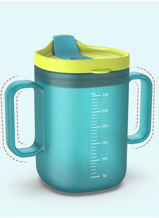 Toddler Sippy Cups, Toddler Drinks Water Bottles Trainer Cup with Handles, 300ML Spill-Proof Sippy Cups for Toddlers 6 Months+, Children's Milk Cup with Scale, Children Portable Reusable Cup (Green)