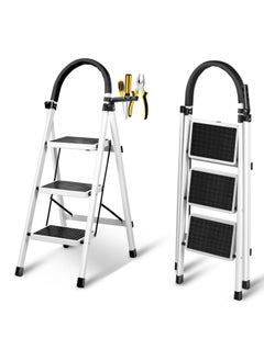 DubaiGallery Foldable Ladder 3 Steps, Home Ladder Folding Step Stool with Wide Anti-Slip Pedal, Adults Folding Sturdy Steel Ladder for Home,Kitchen, Garden, Office  - Image 1