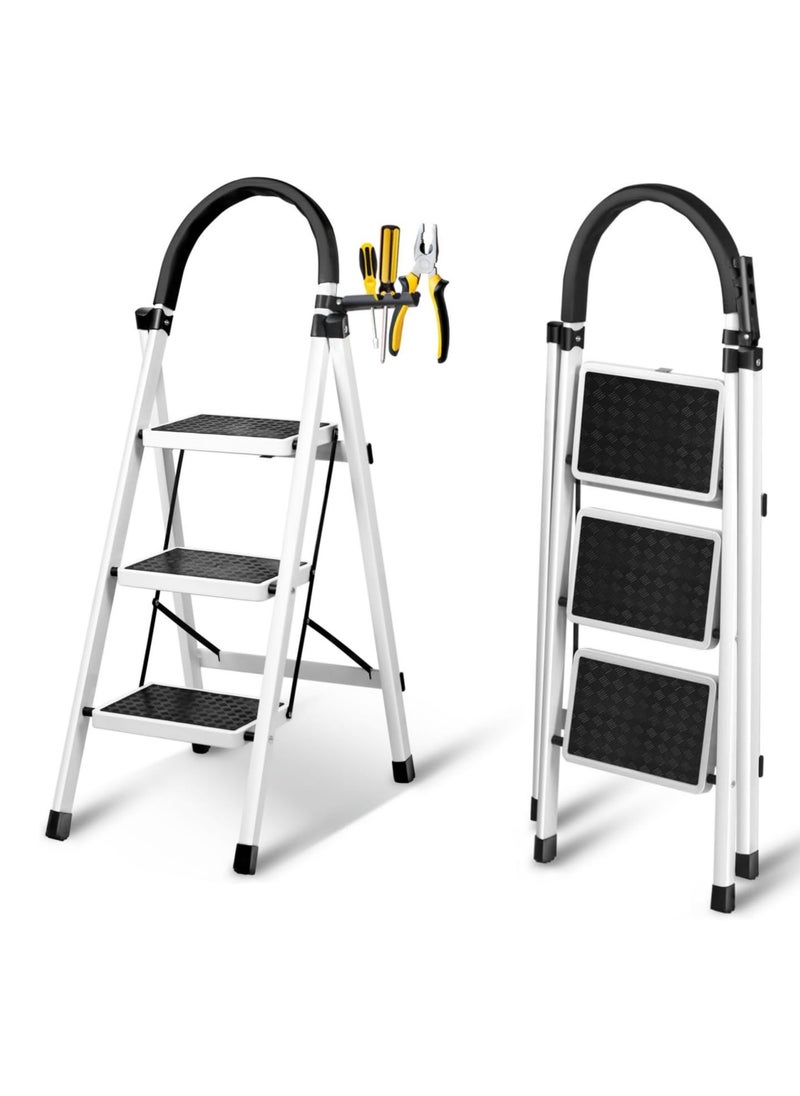 DubaiGallery Foldable Ladder 3 Steps, Home Ladder Folding Step Stool with Wide Anti-Slip Pedal, Adults Folding Sturdy Steel Ladder for Home,Kitchen, Garden, Office  - Image 1