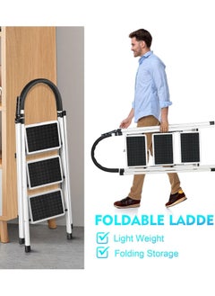DubaiGallery Foldable Ladder 3 Steps, Home Ladder Folding Step Stool with Wide Anti-Slip Pedal, Adults Folding Sturdy Steel Ladder for Home,Kitchen, Garden, Office  - Image 4
