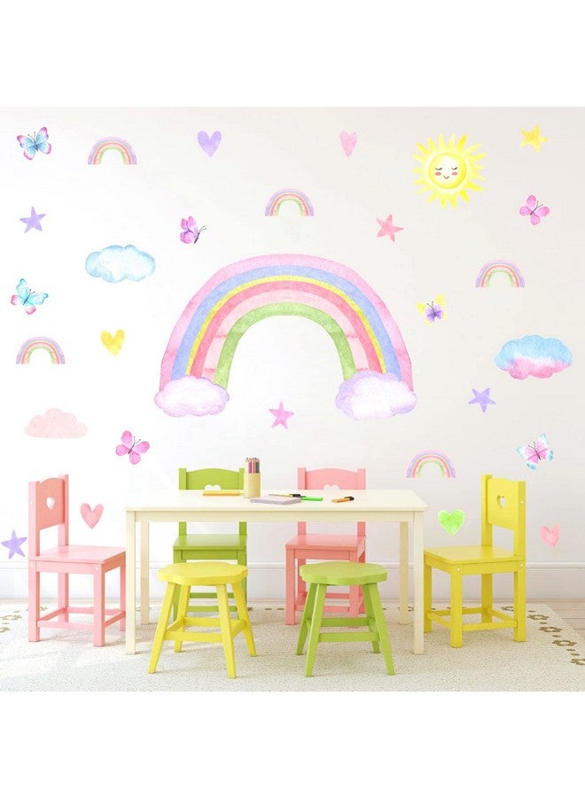 Barri Design Colorful Rainbow Wall Decals Watercolor Rainbow Sun Cloud Wall Decals Star Heart Butterfly Wall Stickers Cute Rainbow Wall Stickers for Girls Room Bedroom Nursery Decor - Image 4