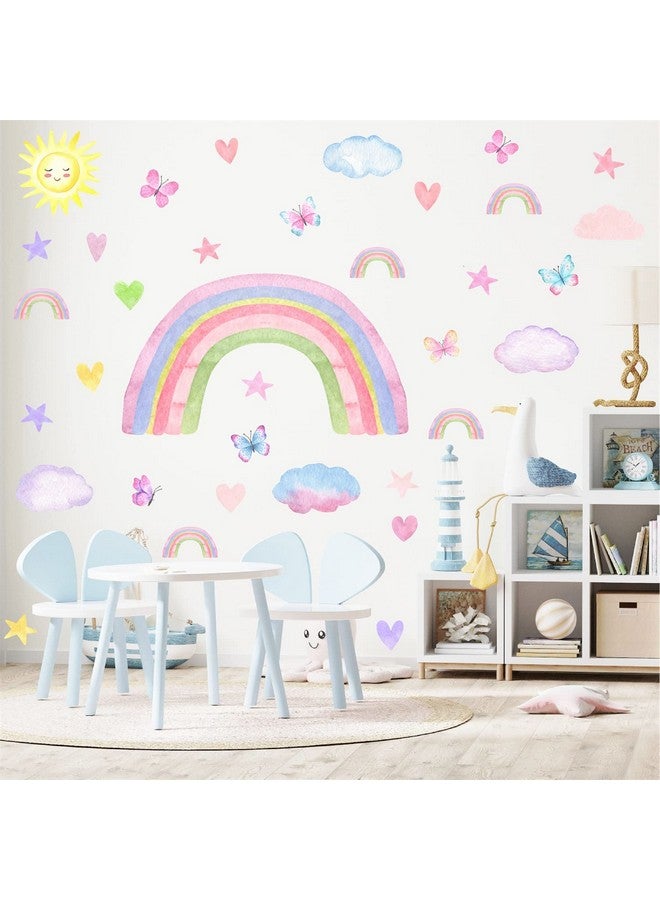 Barri Design Colorful Rainbow Wall Decals Watercolor Rainbow Sun Cloud Wall Decals Star Heart Butterfly Wall Stickers Cute Rainbow Wall Stickers for Girls Room Bedroom Nursery Decor - Image 5