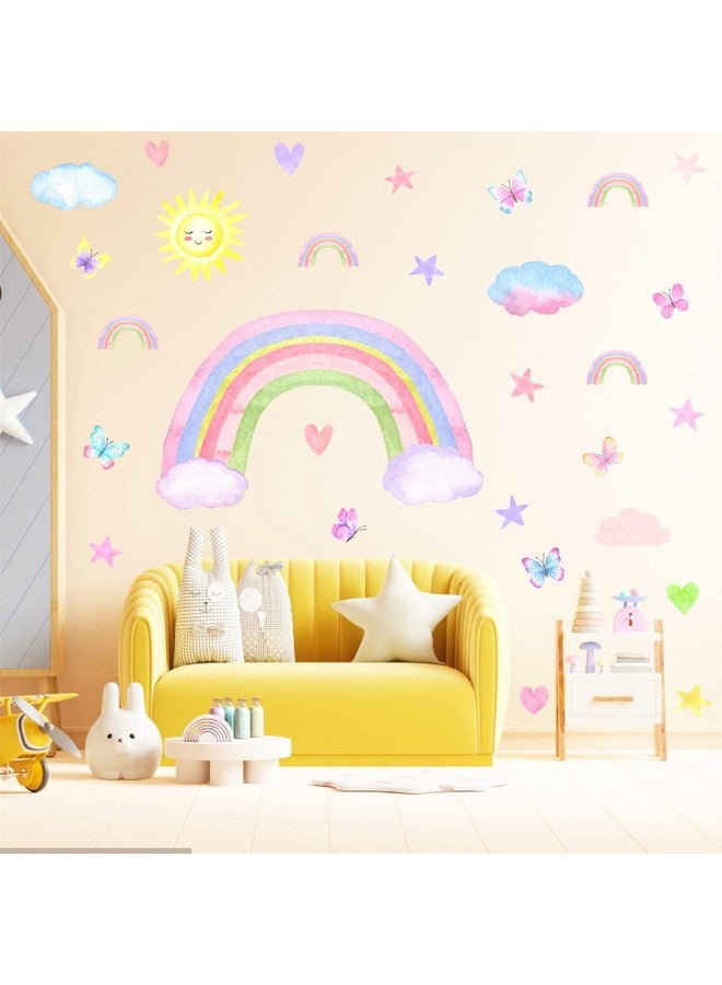 Barri Design Colorful Rainbow Wall Decals Watercolor Rainbow Sun Cloud Wall Decals Star Heart Butterfly Wall Stickers Cute Rainbow Wall Stickers for Girls Room Bedroom Nursery Decor - Image 1