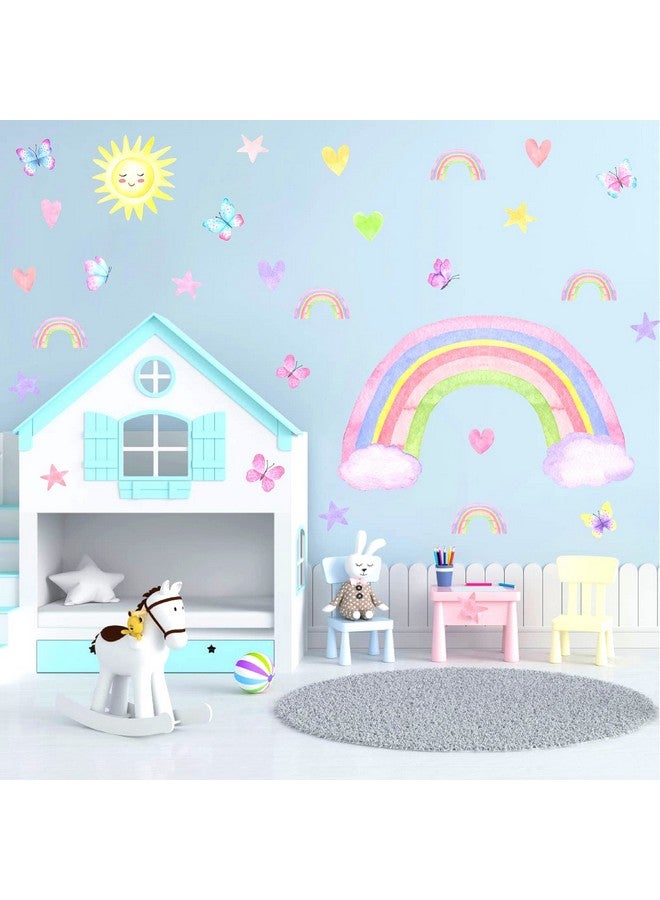 Barri Design Colorful Rainbow Wall Decals Watercolor Rainbow Sun Cloud Wall Decals Star Heart Butterfly Wall Stickers Cute Rainbow Wall Stickers for Girls Room Bedroom Nursery Decor - Image 2