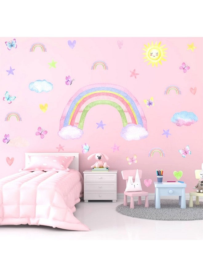 Barri Design Colorful Rainbow Wall Decals Watercolor Rainbow Sun Cloud Wall Decals Star Heart Butterfly Wall Stickers Cute Rainbow Wall Stickers for Girls Room Bedroom Nursery Decor - Image 3