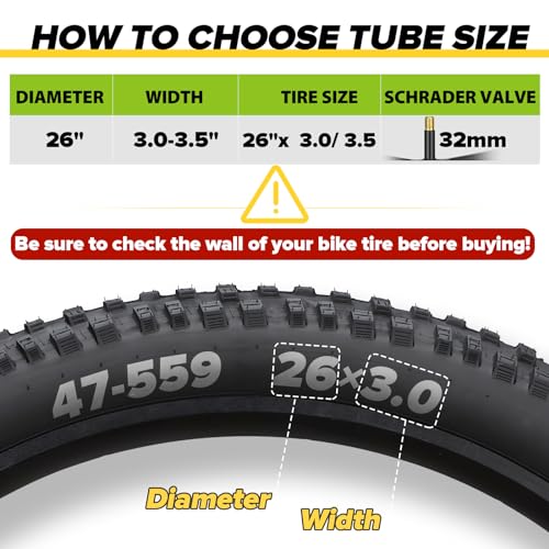 Hydencamm 2 Pack 26x3.0 Fat Bike Tube with AV 32mm Valve, Premium Butyl Rubber 26 x 3.5 Fat Tire Bike Tubes with 2 Tire Levers, 26x3.0 Bike Tube for Road/MTB/E Bike by Hydencamm - Image 2