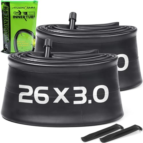 Hydencamm 2 Pack 26x3.0 Fat Bike Tube with AV 32mm Valve, Premium Butyl Rubber 26 x 3.5 Fat Tire Bike Tubes with 2 Tire Levers, 26x3.0 Bike Tube for Road/MTB/E Bike by Hydencamm - Image 1